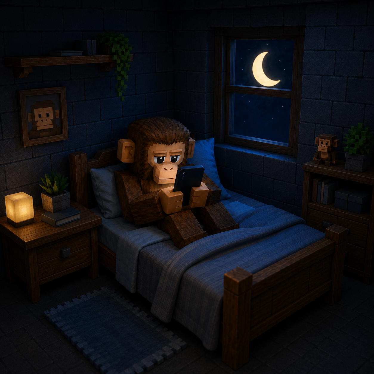 FoneBlox checking his phone in bed at night